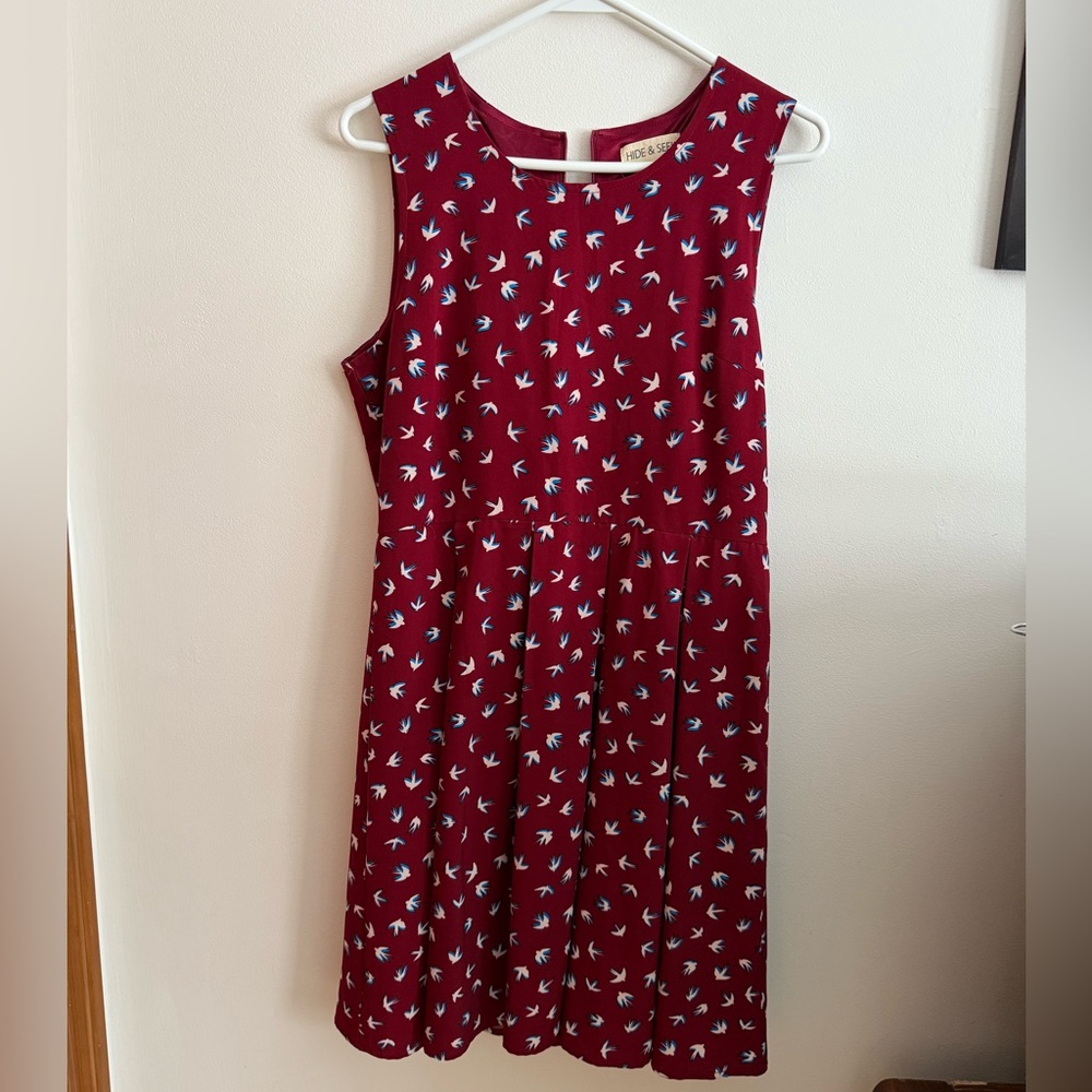 Women's Burgundy Bird Print Midi Dress